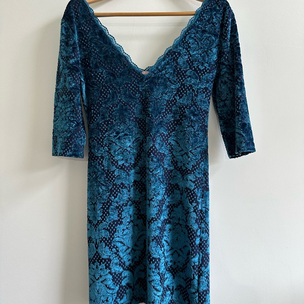 Free People Intimately Blue Velvet Short Dress